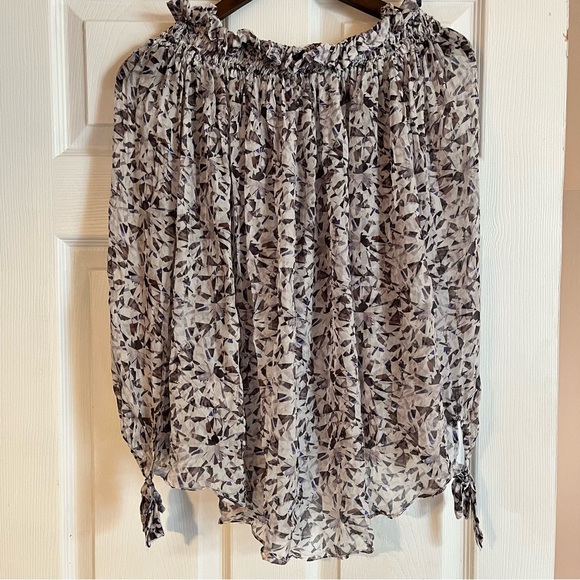 Caroline Constas Silk Smocked Elastic Cinched Ruffle Off Shoulder Top - Picture 7 of 7